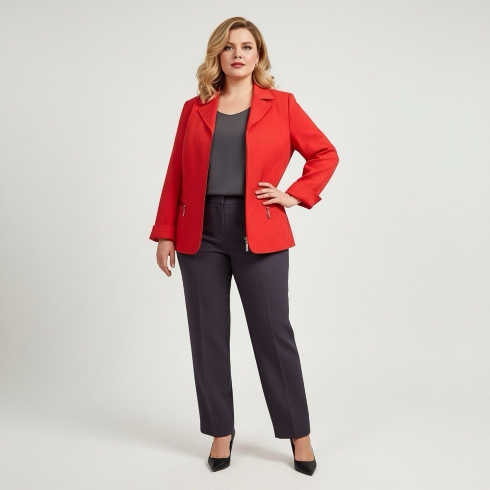 Women's Vibrant Red Petite Blazer Front Zip Textured Jacket size 12P TANJAY